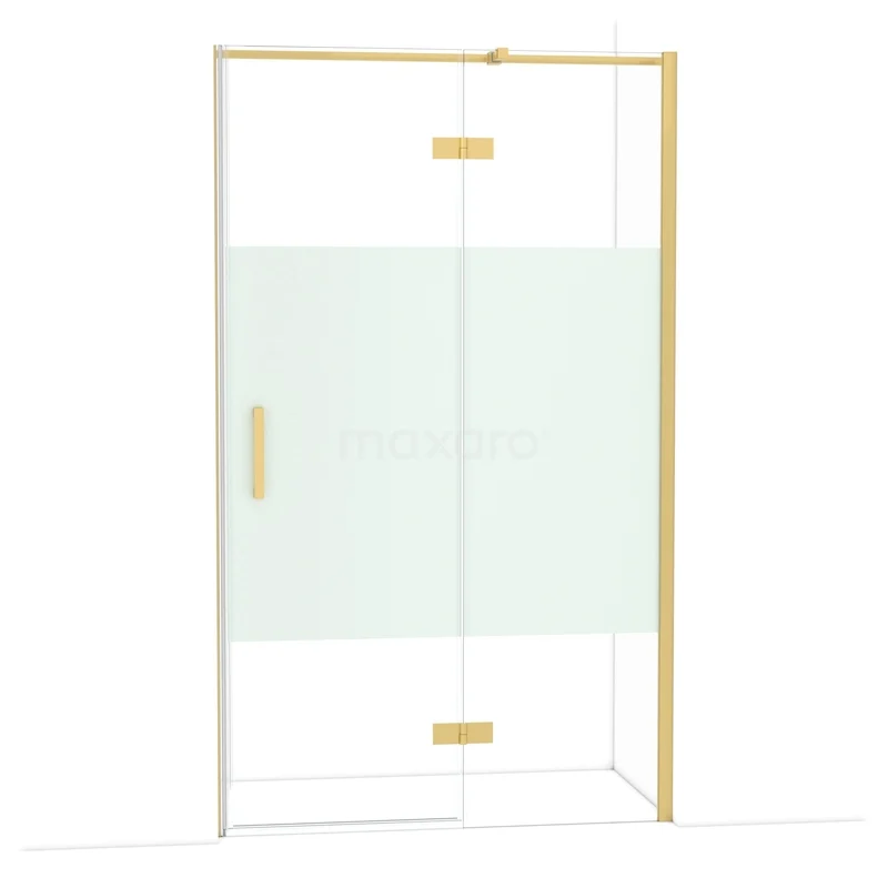 Diamond Douchedeur | 120 cm Goud Helder met matte strook Draaideur DDB22661313GG Glazen douchewand met gouden profiel, mat glasdetail en schuifdeur, ideaal voor een stijlvolle badkamerinrichting.