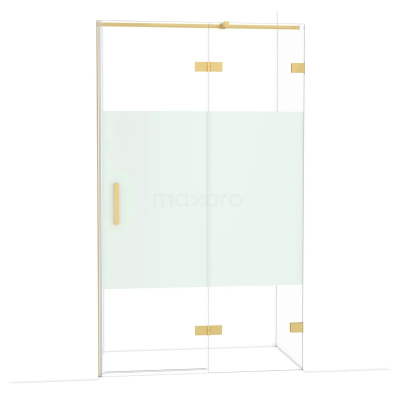 Diamond Douchedeur | 120 cm Goud Helder met matte strook Draaideur DDB22661323GG Glazen douchewand met gouden accenten, deels matglas, stijlvol ontwerp ideaal voor een luxe badkamer.