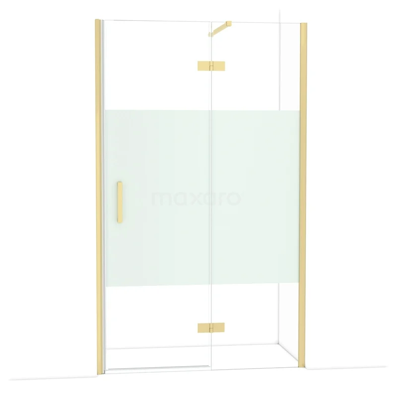 Diamond Shower door | 120 cm Light gold Clear with matt strip Pivot door DDB22662113LG Glazen douchecabine met goudkleurige accenten, matglas detail en luxe afwerking voor een stijlvolle badkamer.