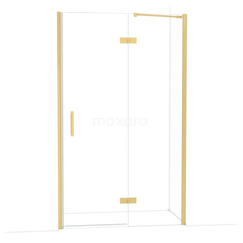 Diamond Douchedeur | 120 cm Goud Helder glas Draaideur DDB22662210GG Glazen douchedeur met gouden accenten en handgreep, modern design, perfect voor een stijlvolle badkamer.