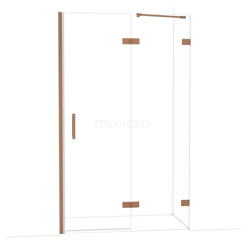 Diamond Douchedeur | 120 cm Koper Helder glas Draaideur DDB22662220KP Glazen hoekdouche met roségouden accenten, minimalistisch design, ideaal voor een stijlvolle moderne badkamer.