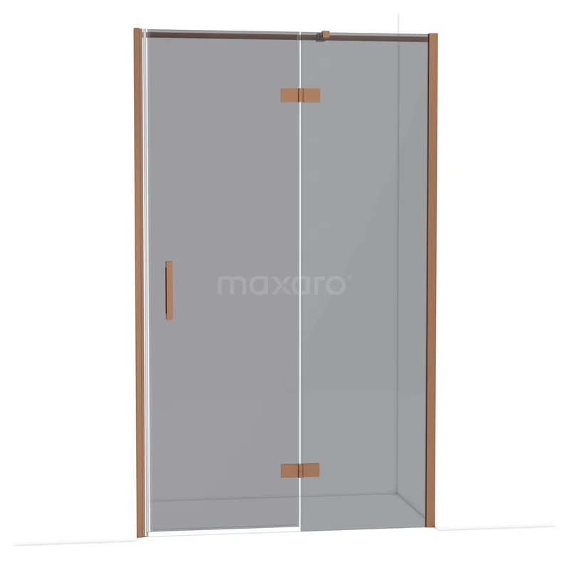 Diamond Douchedeur | 120 cm Koper Rookglas Draaideur DDB22662311KP Douchedeur met goudkleurige accenten, glazen schuifpaneel en strak design, ideaal voor een moderne badkamer.