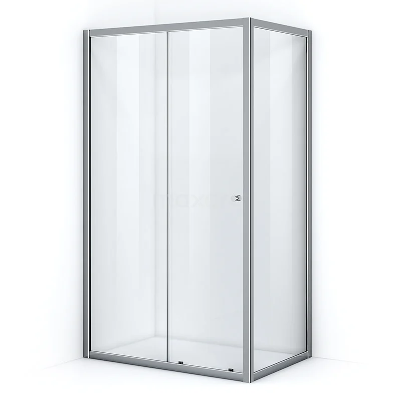 Ruby Allure Shower cabin | 140x100 cm Chrome Clear glass Sliding door Rectangle L0920-1410CN Glass shower enclosure with sliding door, silver frame, right angles, ideal for modern bathroom style.