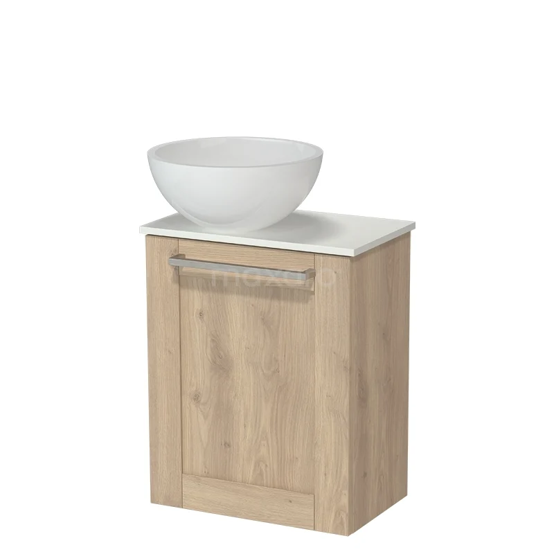 Modulo Pico Toiletmeubel met Waskom | 41 cm Lichtbruin eiken Kader front Mineraalmarmer waskom Solid surface wastafelblad TMK10-18363