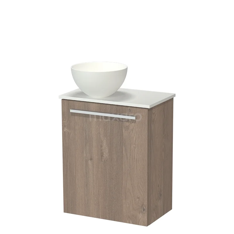 Modulo Pico Toiletmeubel met Waskom | 41 cm Middenbruin eiken Vlak front Solid surface waskom Solid surface wastafelblad TMK10-18518