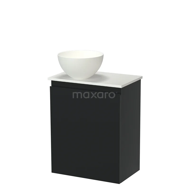 Modulo Pico WC-Möbel mit Aufsatzwaschbecken | 41 cm Matt Schwarz Grifflose Front Solid Surface Aufsatzwaschbecken Solid Surface Waschtischplatte TMK10-18531 Schwarz Badmöbel mit keramischer Schüssel, modernes Design und kompakte Form ideal für ein minimalistisches Badezimmer.