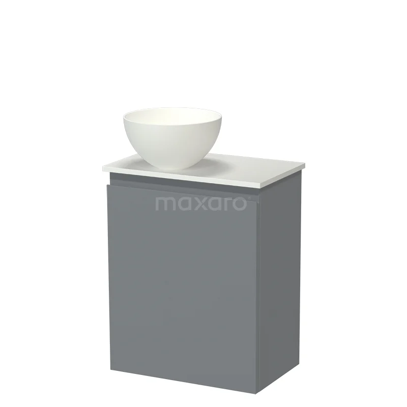 Modulo Pico WC-Möbel mit Aufsatzwaschbecken | 41 cm Mittelgrau Grifflose Front Solid Surface Aufsatzwaschbecken Solid Surface Waschtischplatte TMK10-18533 Grauer Badschrank mit weißem keramischen Waschbecken, kompaktes Design ideal für kleine Bäder.