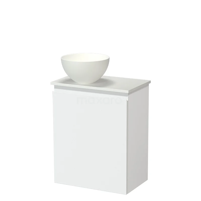 Modulo Pico WC-Möbel mit Aufsatzwaschbecken | 41 cm Matt Weiß Grifflose Front Solid Surface Aufsatzwaschbecken Solid Surface Aufsatzwaschplatte TMK10-18537 Weißes Badmöbel mit keramischem Aufsatzwaschbecken, minimalistisches Design, ideal für einen modernen Badezimmerstil.