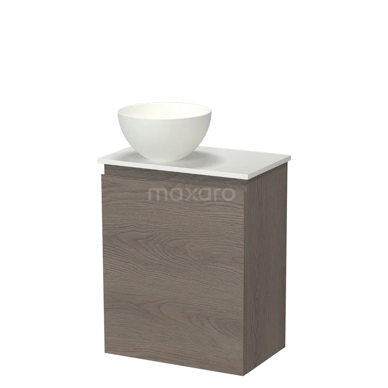 Modulo Pico Toiletmeubel met Waskom | 41 cm Donkerbruin eiken Greeploos front Solid surface waskom Solid surface wastafelblad TMK10-18566
