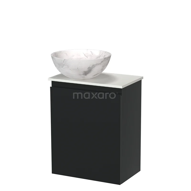 Modulo Pico Toiletmeubel met Waskom | 41 cm Mat zwart Greeploos front Natuursteen waskom Solid surface wastafelblad TMK10-18638 Modulo Pico Toiletmeubel met Waskom | 41 cm Mat zwart Greeploos front Natuursteen waskom Solid surface wastafelblad TMK10-18638