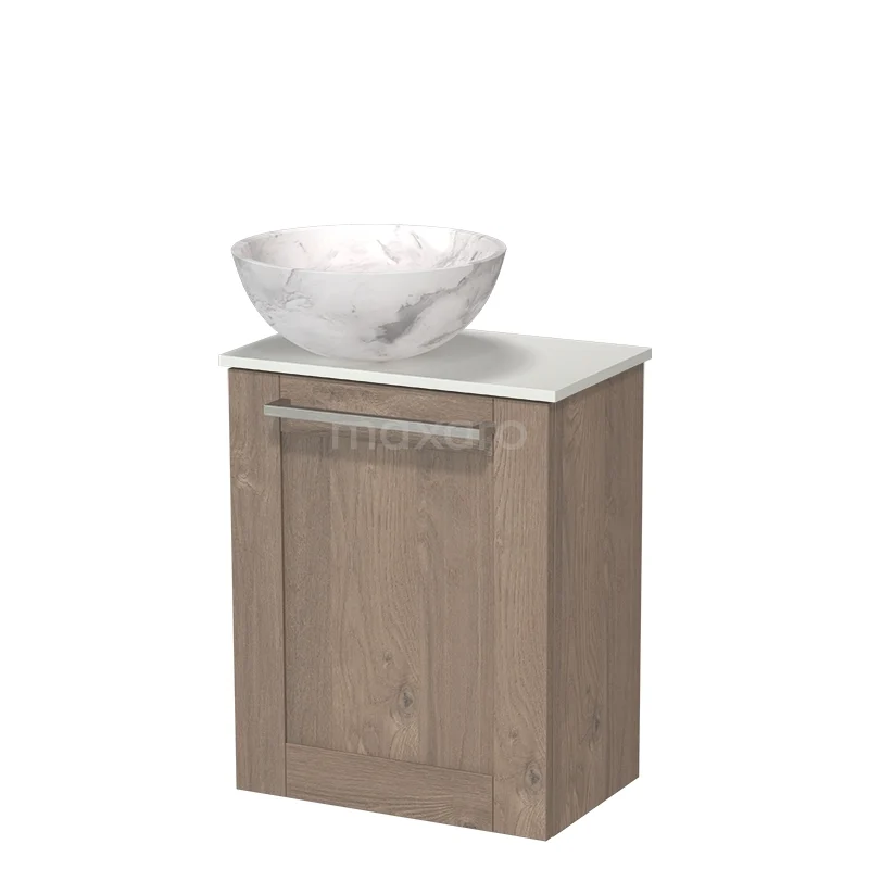 Modulo Pico Toiletmeubel met Waskom | 41 cm Middenbruin eiken Kader front Natuursteen waskom Solid surface wastafelblad TMK10-18662