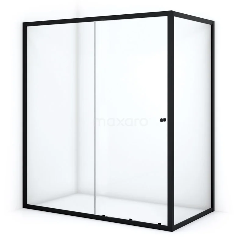 Ruby Allure Shower enclosure | 160x100 cm Matte black Clear glass Sliding door Rectangle L0920-1610MN Modern black walk-in shower with clear glass and aluminium frame; stylish shower solution for any bathroom.