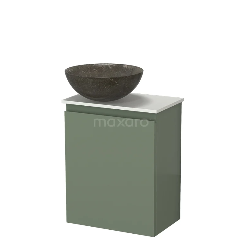 Modulo Pico Toiletmeubel met Waskom | 41 cm Saliegroen Greeploos front Natuursteen waskom Solid surface wastafelblad TMK10-18783