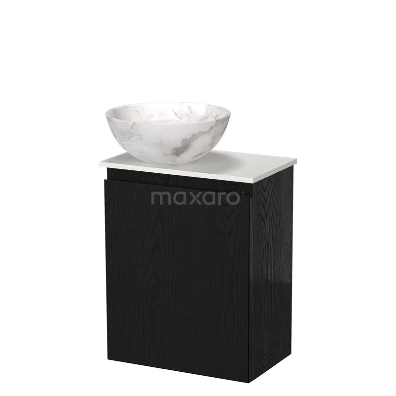 Modulo Pico Toiletmeubel met Waskom | 41 cm Zwart eiken Greeploos front Natuursteen waskom Solid surface wastafelblad TMK10-18806