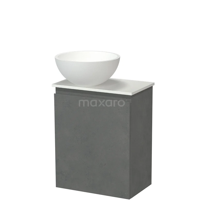 Modulo Pico WC-Möbel mit Aufsatzwaschbecken | 41 cm Dunkelgrauer Beton Grifflose Front Solid Surface Aufsatzwaschbecken Solid Surface Waschtischplatte TMK10-18849 Grau Badmöbel mit keramischem Aufsatzwaschbecken, kompaktes Design ideal für moderne Badezimmerinrichtungen.