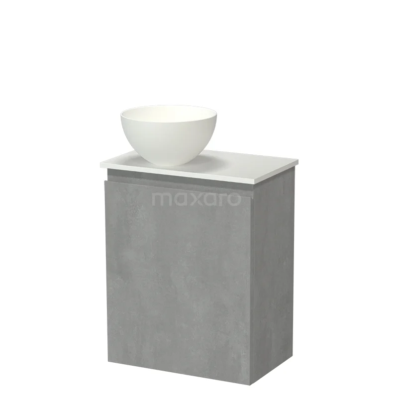 Modulo Pico Toilet Furniture with Basin | 41 cm Light Grey Concrete Handleless Front Solid Surface Basin Solid Surface Washbasin Top TMK10-18854 Grey bathroom furniture set with ceramic sink, modern design and compact size, ideal for small bathrooms.