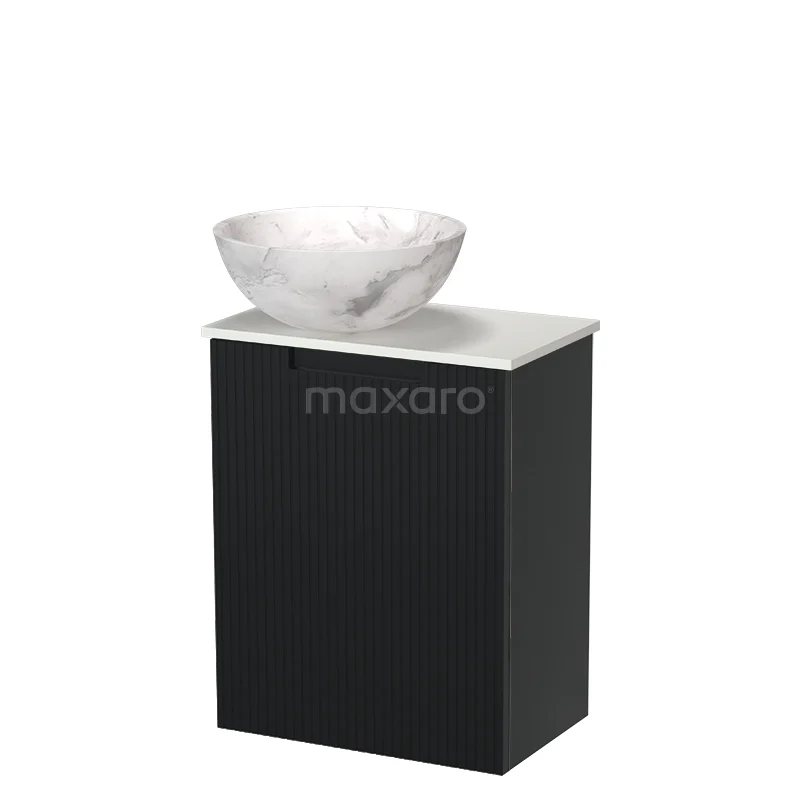 Modulo Pico Toiletmeubel met Waskom | 41 cm Mat zwart Lijn front Natuursteen waskom Solid surface wastafelblad TMK10-18948