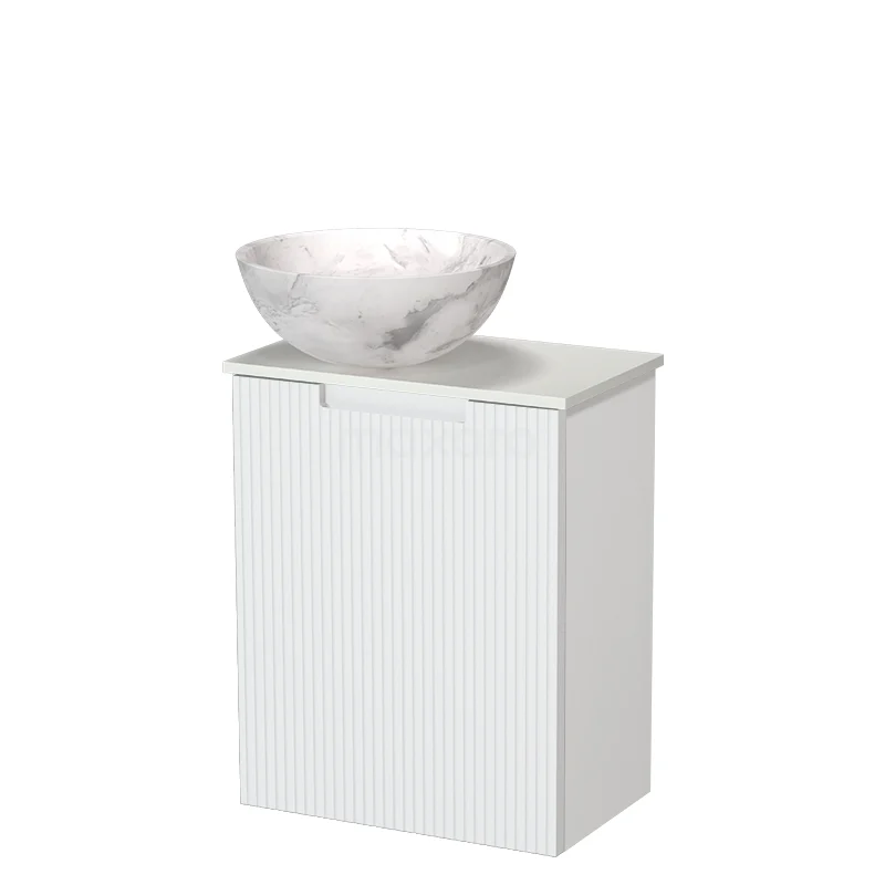 Modulo Pico Toiletmeubel met Waskom | 41 cm Mat wit Lijn front Natuursteen waskom Solid surface wastafelblad TMK10-18949