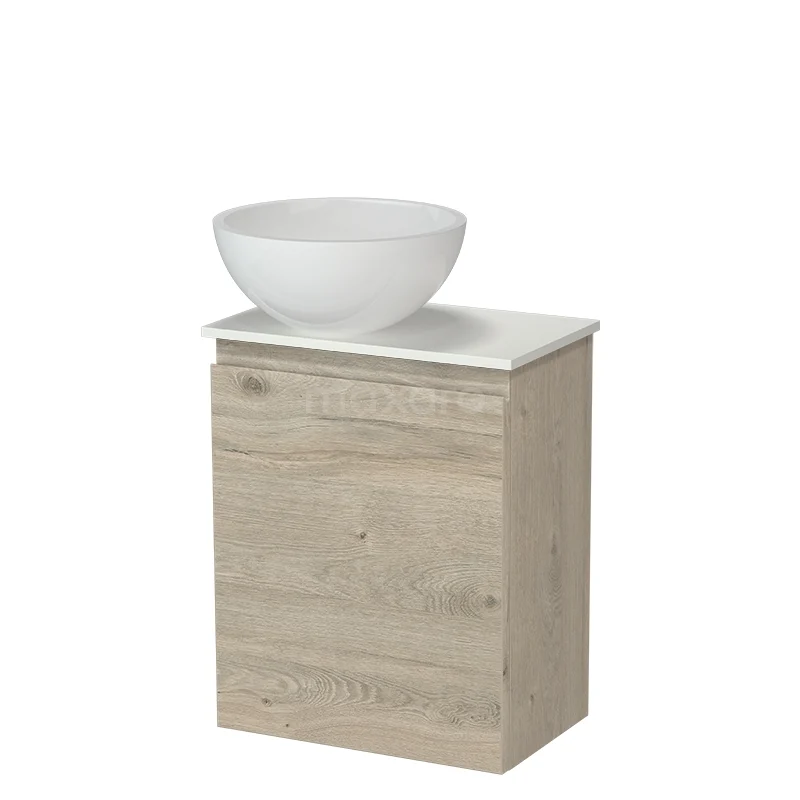 Modulo Pico Toiletmeubel met Waskom | 41 cm Lichtgrijs eiken Greeploos front Mineraalmarmer waskom Solid surface wastafelblad TMK10-18998