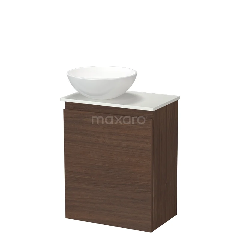 Modulo Pico Toiletmeubel met Waskom | 41 cm Walnoot Greeploos front Keramiek waskom Solid surface wastafelblad TMK10-19020