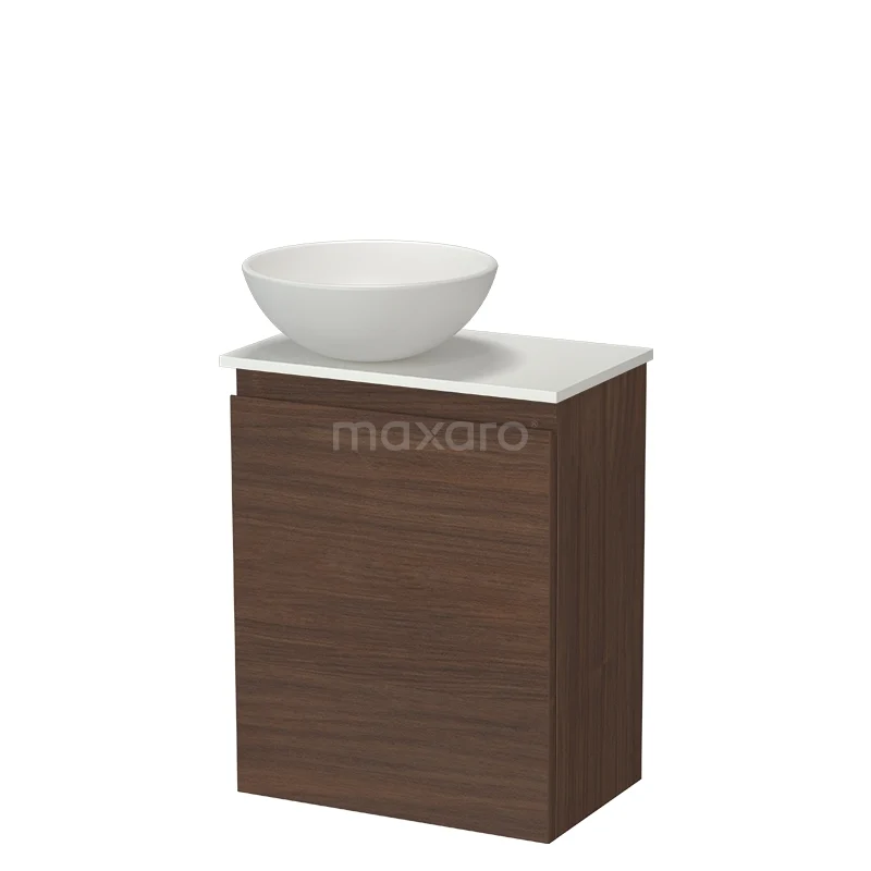 Modulo Pico Toiletmeubel met Waskom | 41 cm Walnoot Greeploos front Keramiek waskom Solid surface wastafelblad TMK10-19023