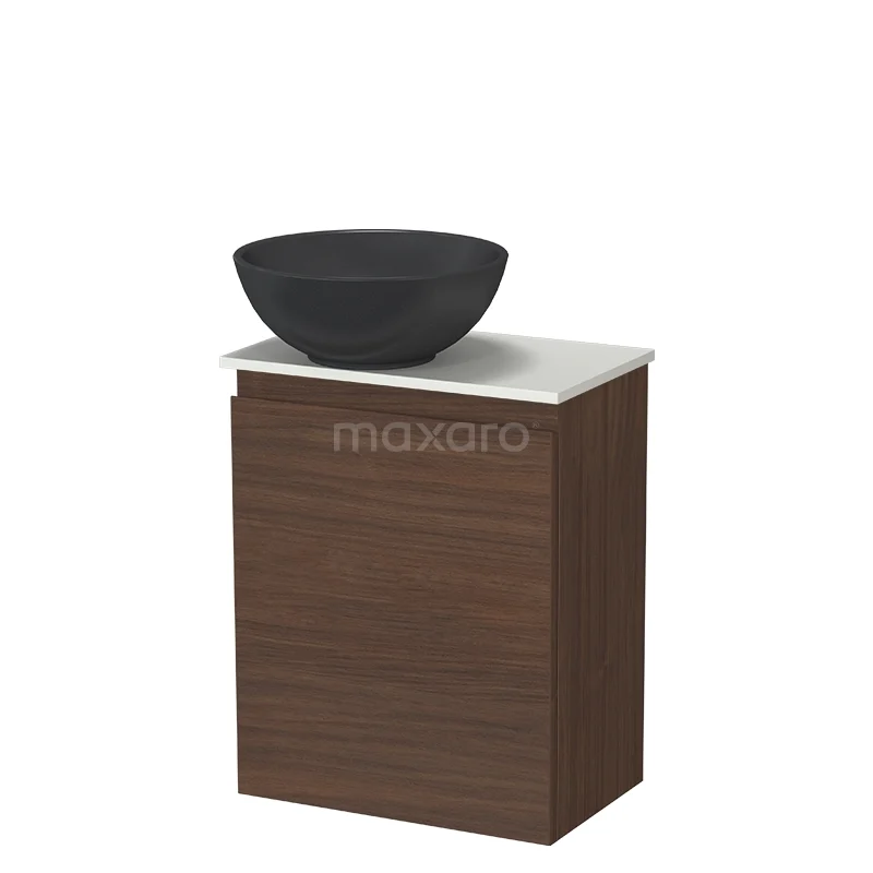 Modulo Pico Toiletmeubel met Waskom | 41 cm Walnoot Greeploos front Quartz waskom Solid surface wastafelblad TMK10-19045