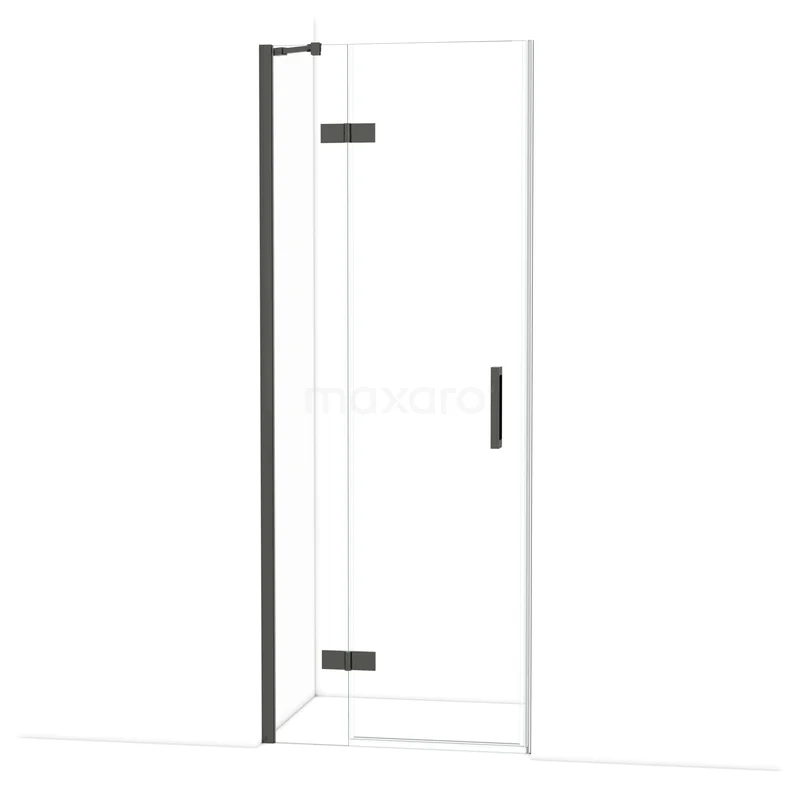 Diamond Douchedeur | 80 cm Zwart chroom Helder glas Draaideur DDB21351210BCN Douchedeur met zwarte accenten, volledig helder glas, scharnierend ontwerp; stijlvol en modern voor iedere badkamer.