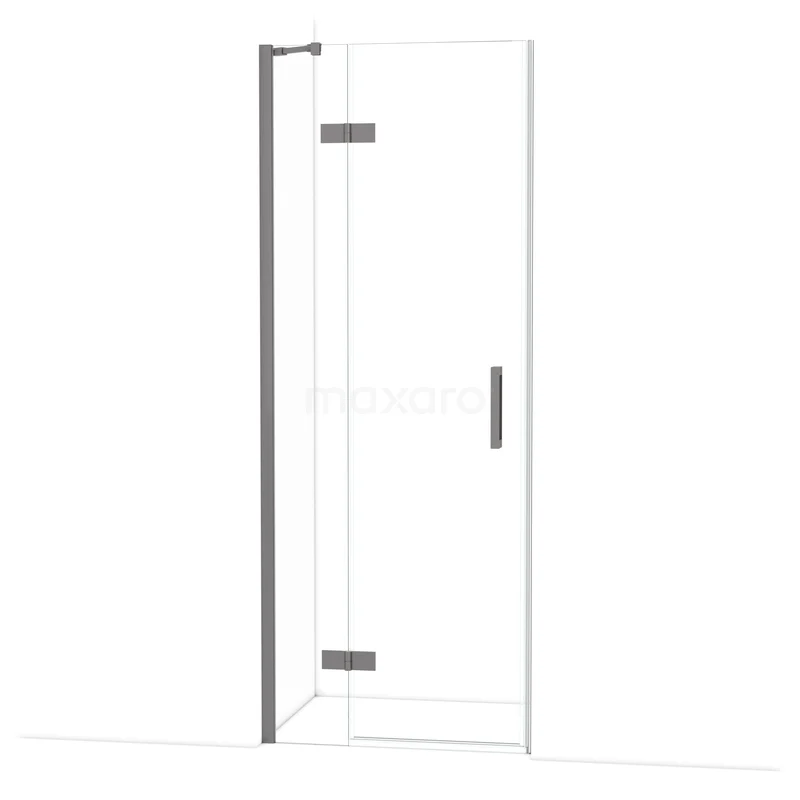 Diamond Shower door | 80 cm Black metal Clear glass Pivot door DDB21351210ZMN Glazen douchedeur met helder glas, roestvrijstalen scharnieren en een chromen handgreep, ideaal voor moderne badkamers.