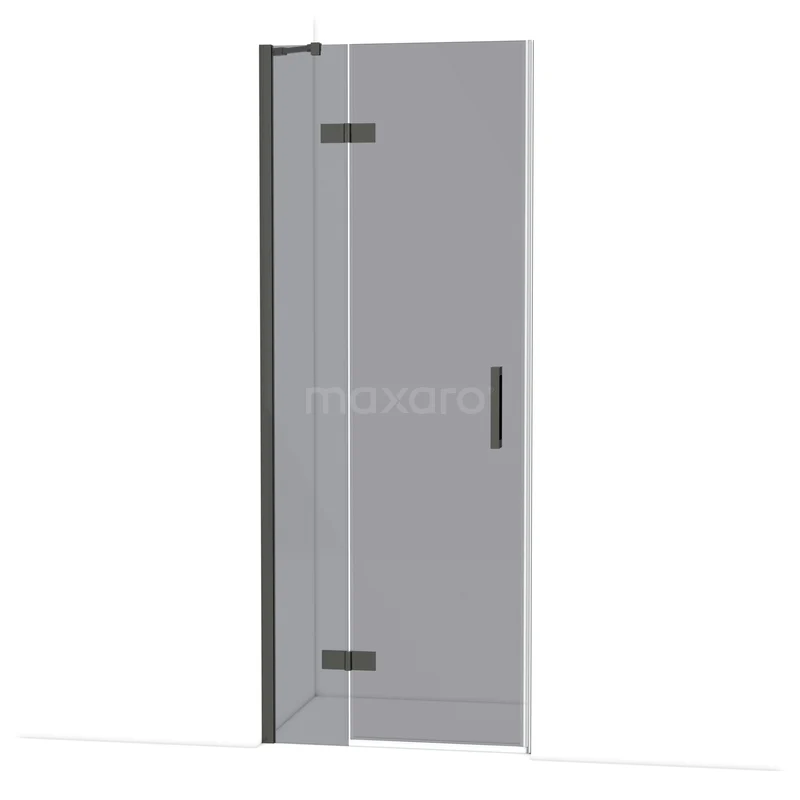 Diamond Douchedeur | 80 cm Zwart chroom Rookglas Draaideur DDB21351211BCN Glazen douchedeur, helder glas, zwart metalen scharnieren en handgreep, strak design voor moderne badkamers.