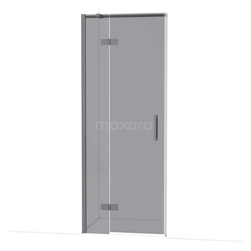 Diamond Douchedeur | 80 cm Zwart metaal Rookglas Draaideur DDB21351311ZMN Glazen douchedeur met scharnieren en zwarte handgreep, strak design voor moderne badkamers.