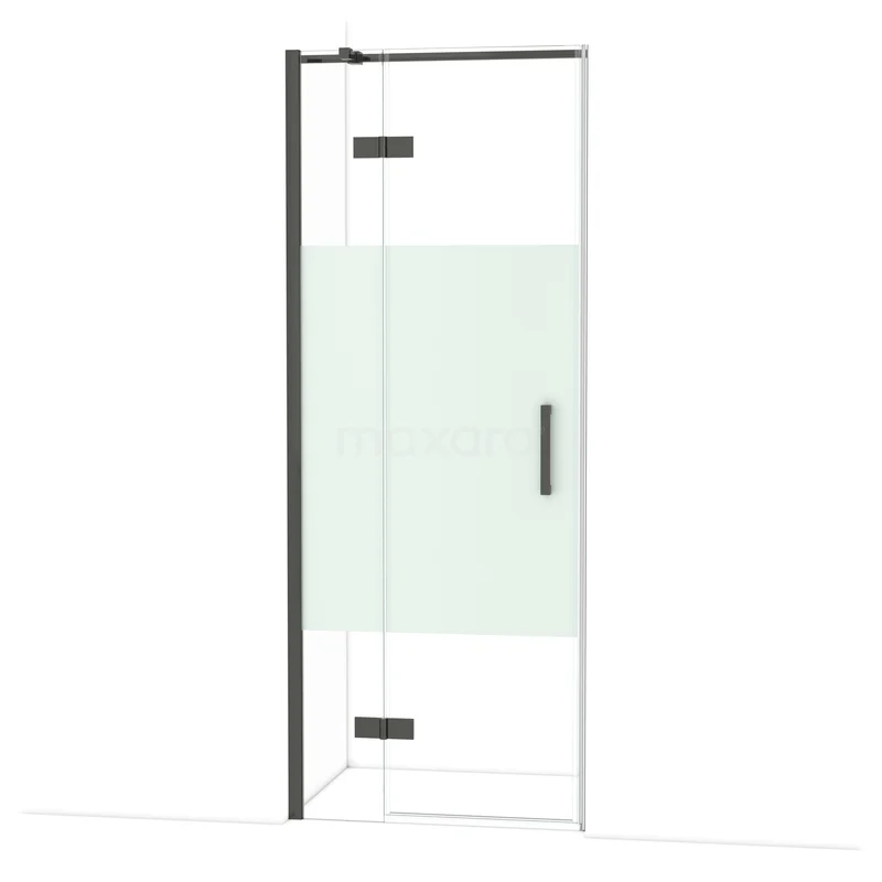 Diamond Douchedeur | 80 cm Zwart chroom Helder met matte strook Draaideur DDB21351313BCN Glazen douchedeur met zwart frame en strak design, ideaal voor een moderne badkamer inrichting.