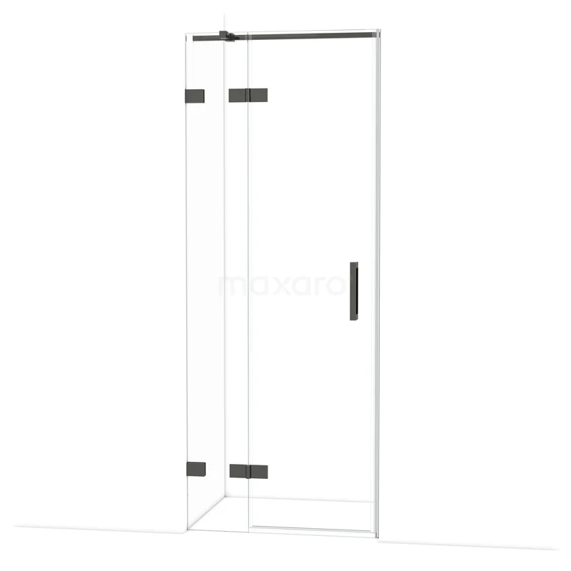 Diamond Douchedeur | 80 cm Zwart chroom Helder glas Draaideur DDB21351320BC Glazen douchecabine met hoekinstap, zwart frame en helder glas, ideaal voor een moderne badkamer inrichting.