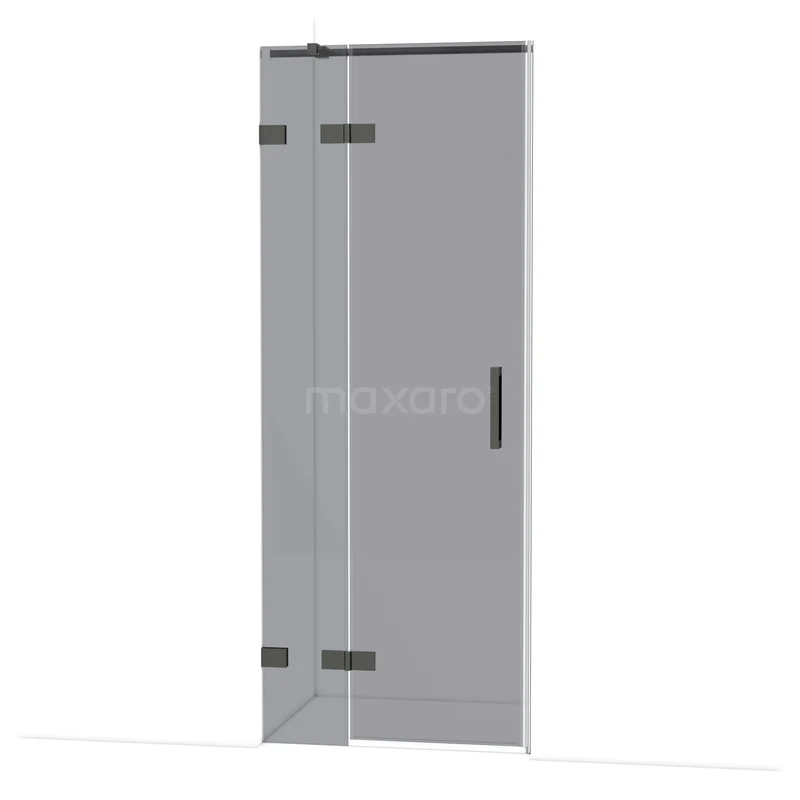 Diamond Douchedeur | 80 cm Zwart chroom Rookglas Draaideur DDB21351321BC Grijze douchedeur met steellook afwerking, mat zwart beslag en helder glas, ideaal voor een moderne badkamer.