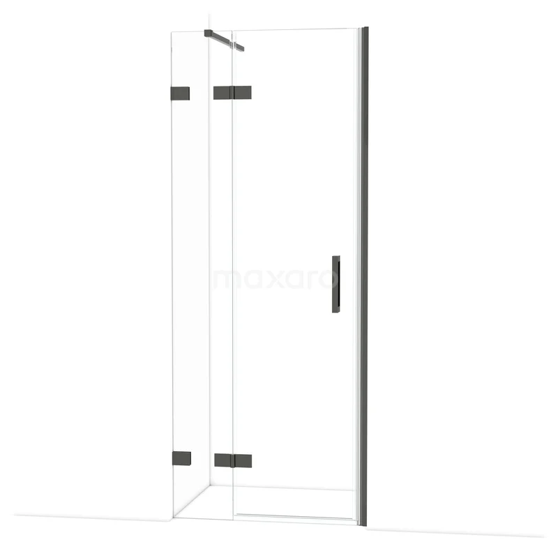 Diamond Shower door | 80 cm Black chrome Clear glass Pivot door DDB21352120BC Glazen hoekdouchecabine met zwarte accenten, strak design voor een moderne badkamer.