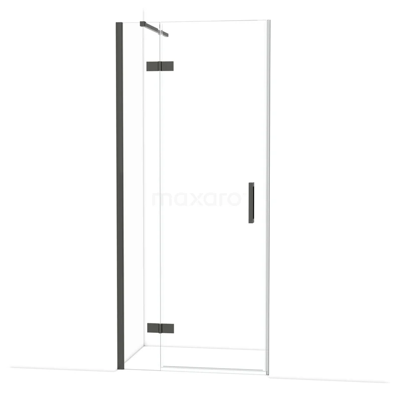 Diamond Douchedeur | 90 cm Zwart chroom Helder glas Draaideur DDB21361110BCN Douchedeur met helder glas, zwart metalen scharnieren en handgreep, ideaal voor een moderne badkamer inrichting.