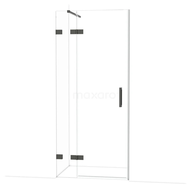 Diamond Shower door | 90 cm Black chrome Clear glass Pivot door DDB21361120BC Glazen douchewand met zwarte accenten, hoekopstelling, strak modern design, ideaal voor stijlvolle badkamers.