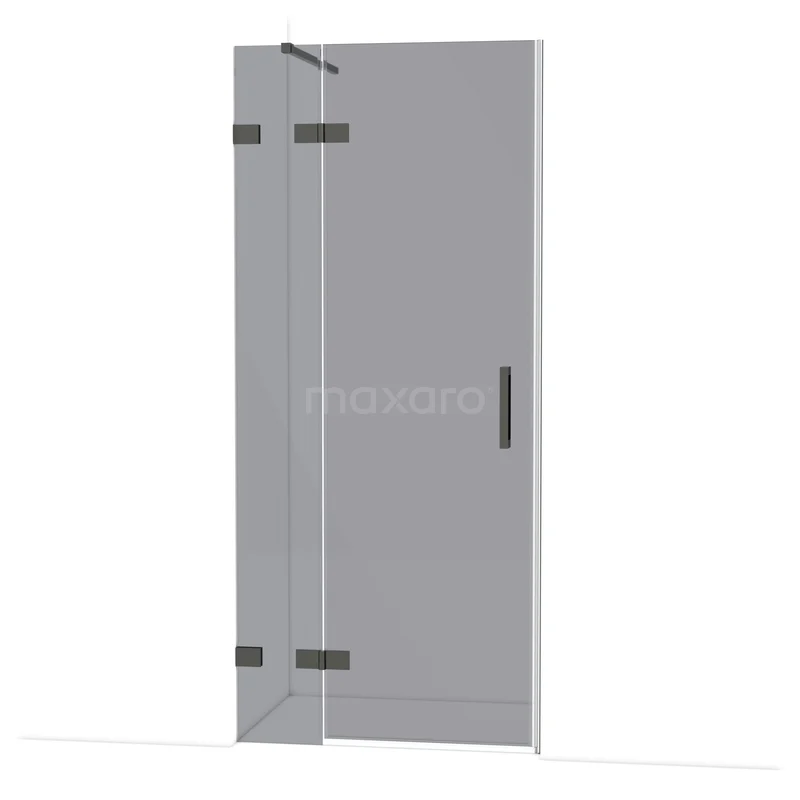 Diamond Douchedeur | 90 cm Zwart chroom Rookglas Draaideur DDB21361121BC Douchedeur met helder glas, zwart metalen scharnieren en handvat, modern design, ideaal voor een stijlvolle badkamer.