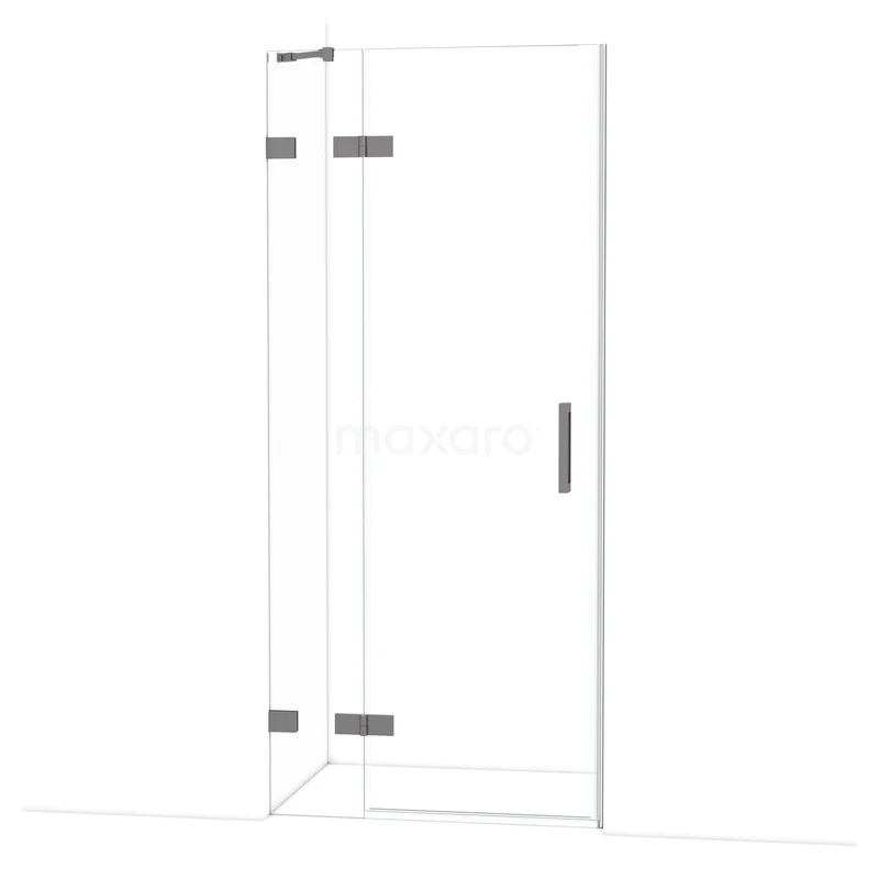 Diamond Douchedeur | 90 cm Zwart metaal Helder glas Draaideur DDB21361220ZM Glazen douchecabine met strakke RVS scharnieren, hoekige deur en handgreep, modern design voor stijlvolle badkamer.