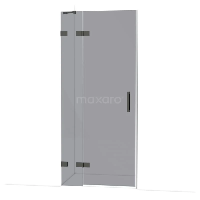 Diamond Douchedeur | 90 cm Zwart chroom Rookglas Draaideur DDB21361221BC Glazen douchedeur met scharnieren, transparant design, zwart handvat, ideaal als moderne badkamer afscheiding.