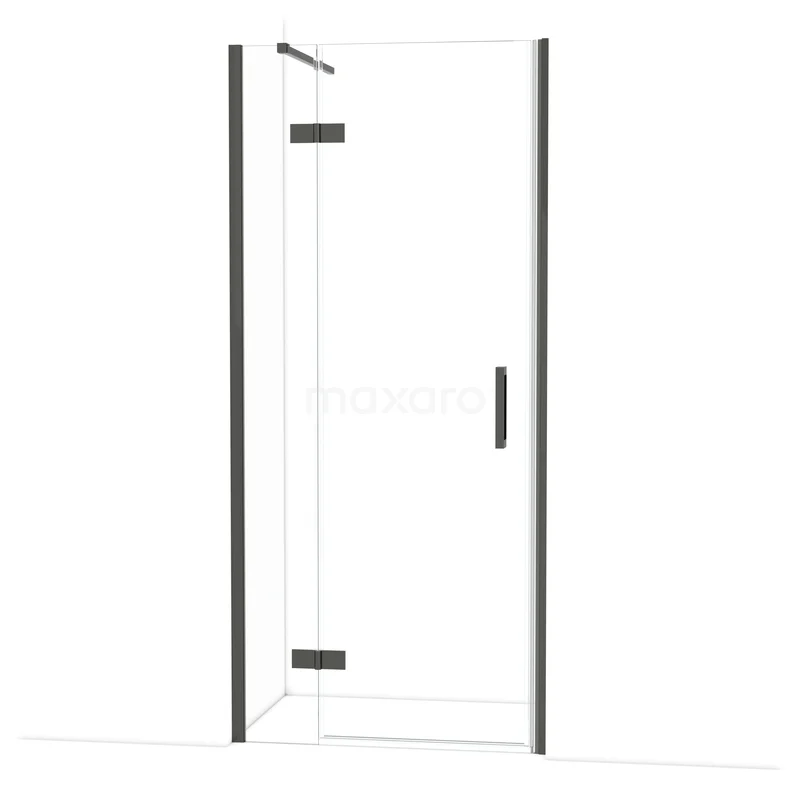 Diamond Douchedeur | 90 cm Zwart chroom Helder glas Draaideur DDB21362110BC Hoekige glazen douchecabine met matzwarte profielen en draaideur, ideaal voor moderne badkamers.