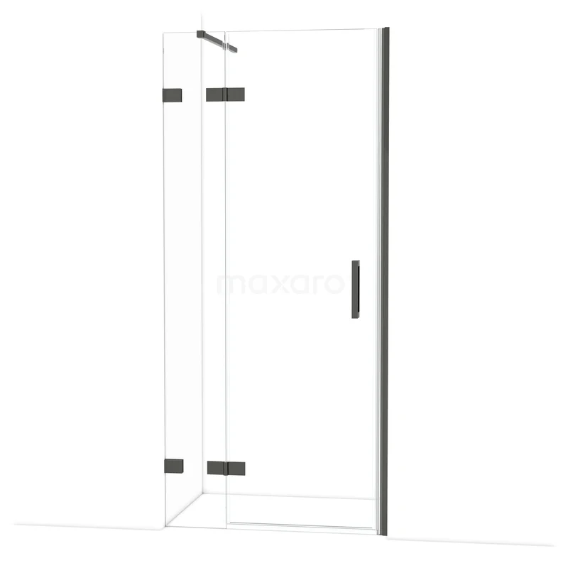 Diamond Douchedeur | 90 cm Zwart chroom Helder glas Draaideur DDB21362120BC Glazen douchedeur met strak zwart frame en scharnieren, perfecte toevoeging aan een moderne badkamer.