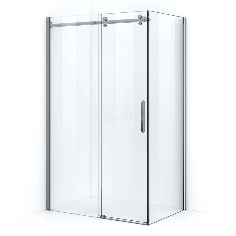 Duschkabine Crystal Allure 120x100cm aus klarem Sicherheitsglas mit Schiebetür Vierkant-Rollensystem Chrom L5120-1210C Glasene Duschkabine mit Schiebetür und silbernen Profilen, ideal für ein modernes Badezimmer.