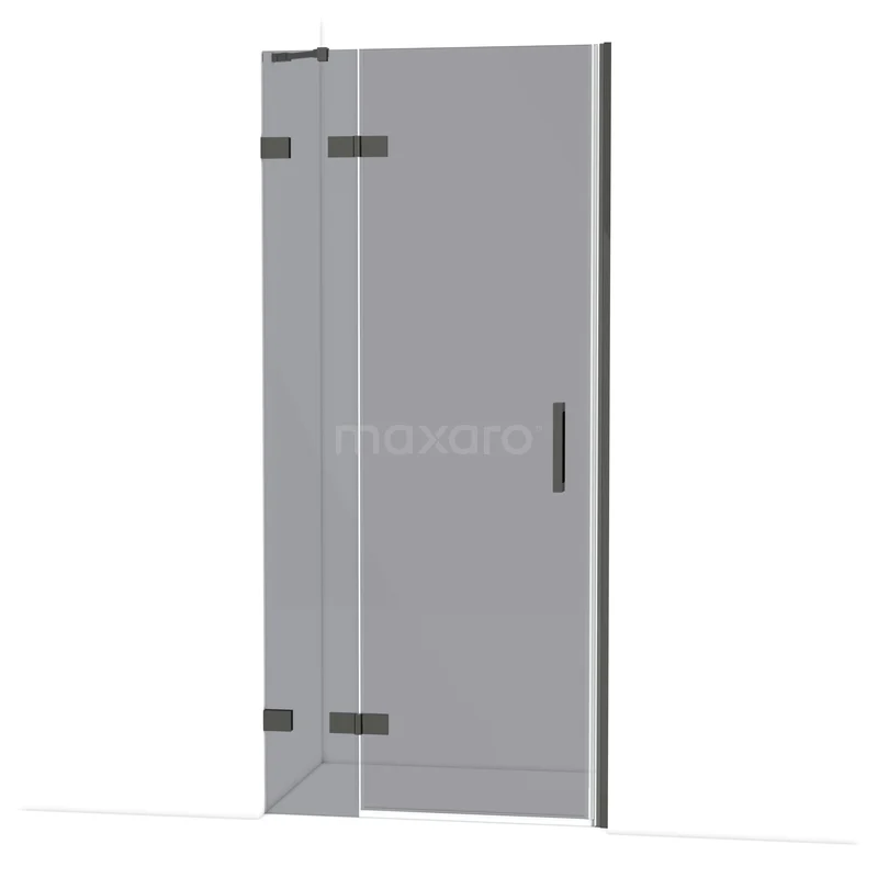 Diamond Shower door | 90 cm Black chrome Smoke glass Pivot door DDB21362221BC Douchedeur van helder glas, rechthoekig design, zwart metaalaccenten, ideaal voor moderne badkamerinrichting.