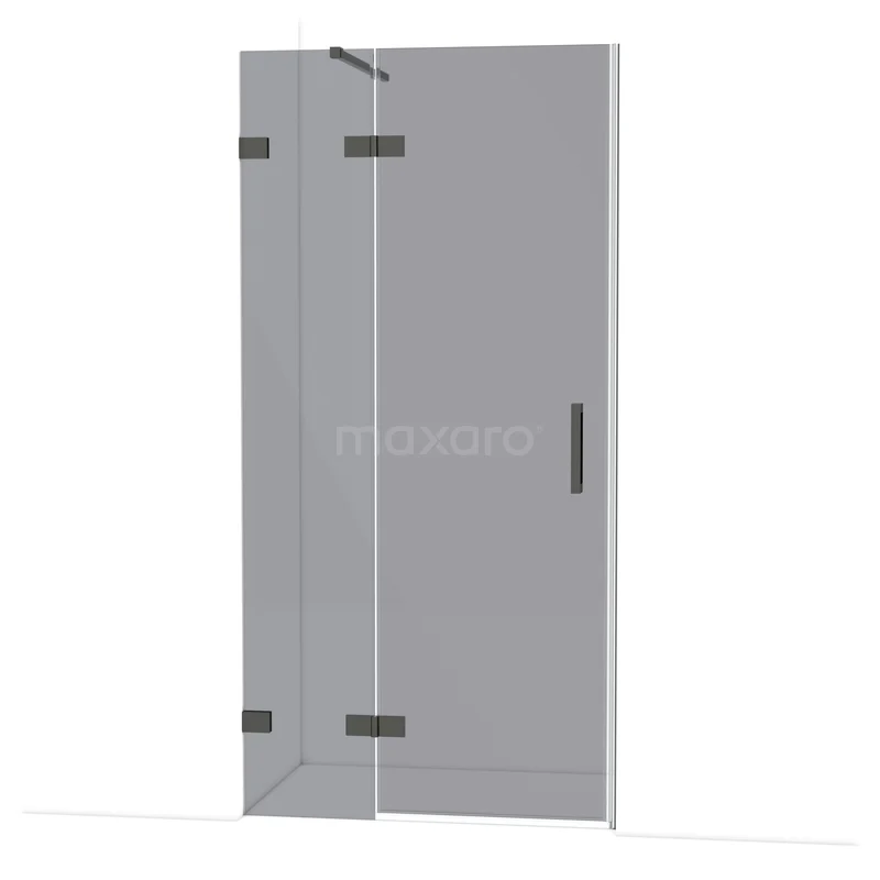 Douchedeur van helder glas met minimalistisch zwart frame, ideaal voor een moderne badkamerinrichting.