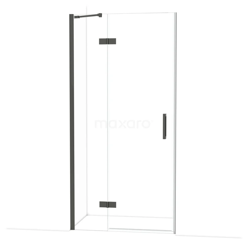 Diamond Douchedeur | 100 cm Zwart chroom Helder glas Draaideur DDB21461210BCN Glazen douchedeur met zwart frame en scharnieren, strak design, ideaal voor moderne badkamers.