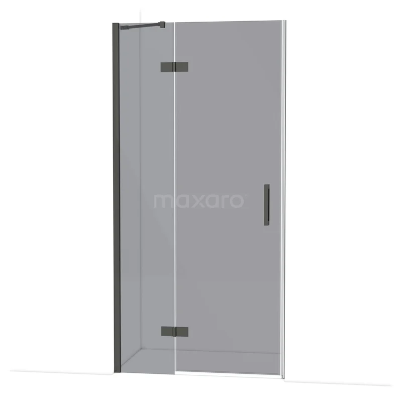 Diamond Shower door | 100 cm Black chrome Smoke glass Pivot door DDB21461211BCN Glazen douchedeur met scharnieren, transparant en strak ontwerp, ideaal voor een moderne badkamer.