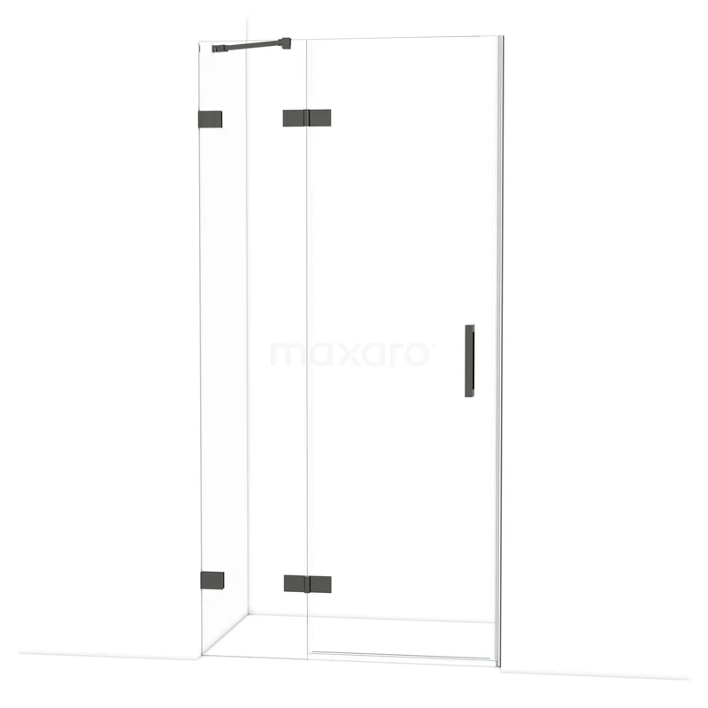 Diamond Douchedeur | 100 cm Zwart chroom Helder glas Draaideur DDB21461220BC Douchecabine hoekinstap, rechthoekig design, transparant glas met zwarte scharnieren en handgreep, geschikt voor moderne badkamers.