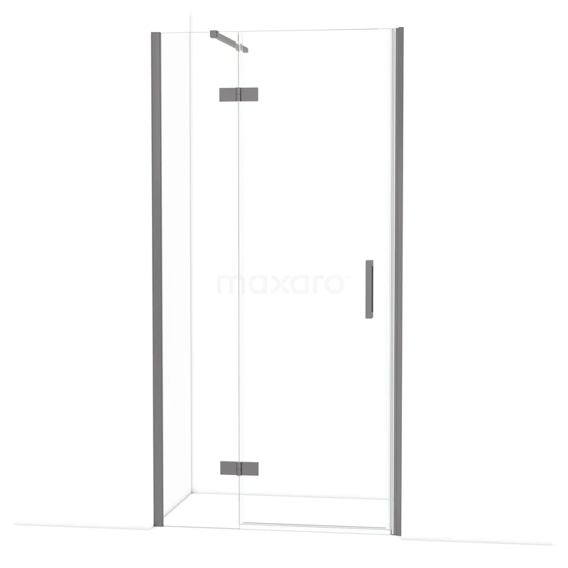 Diamond Douchedeur | 100 cm Zwart metaal Helder glas Draaideur DDB21462110ZM Glazen hoekdouchedeur met zilverkleurige scharnieren en handgreep, ideaal voor een moderne badkamerinrichting.