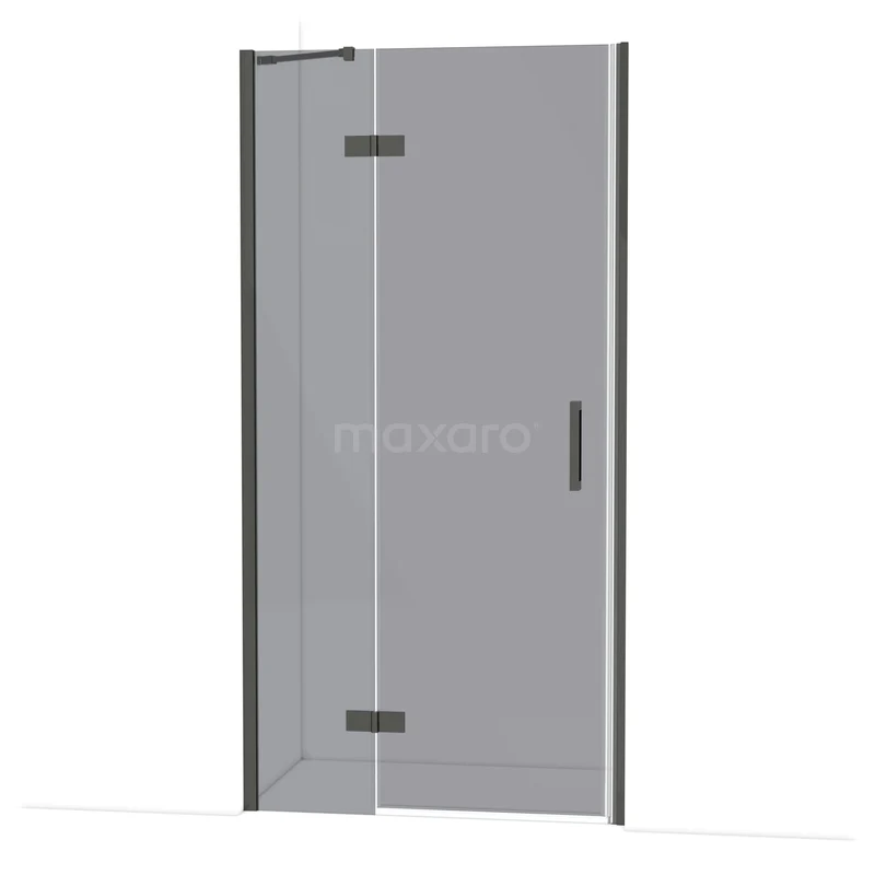 Diamond Douchedeur | 100 cm Zwart chroom Rookglas Draaideur DDB21462211BC Glazen douchedeur met mat zwarte profielen, draaimechanisme en modern design, ideaal voor een stijlvolle badkamerinrichting.