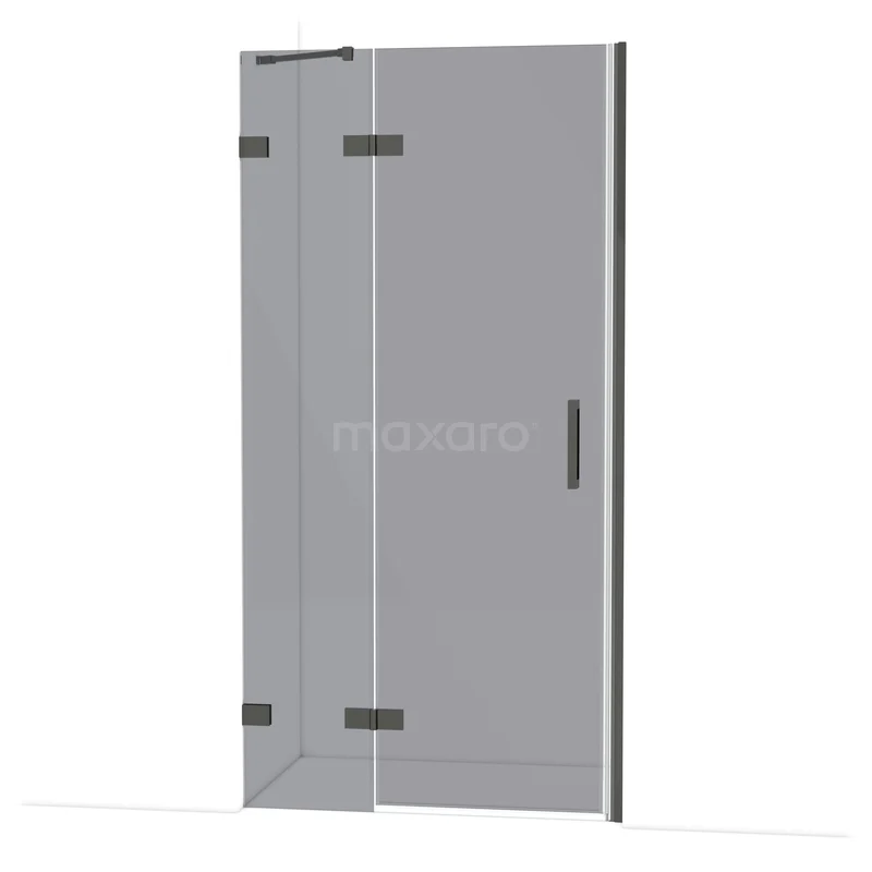 Diamond Douchedeur | 100 cm Zwart chroom Rookglas Draaideur DDB21462221BC Douchedeur met mat zwarte scharnieren, helder glas en strak design voor een moderne badkamer uitstraling.